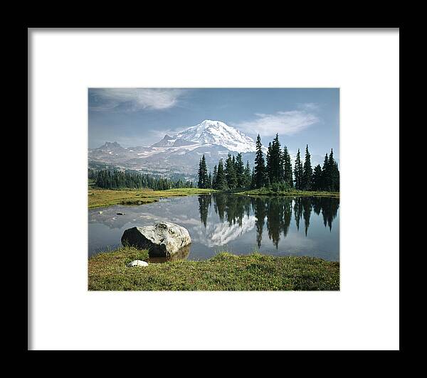 104862h Framed Print featuring the photograph 104862-H Mt. Rainier Spray Park Reflect by Ed Cooper Photography
