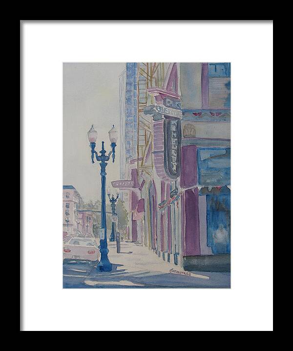 Landscape Framed Print featuring the painting 10th and Washington or The Carpet Seller by Jenny Armitage