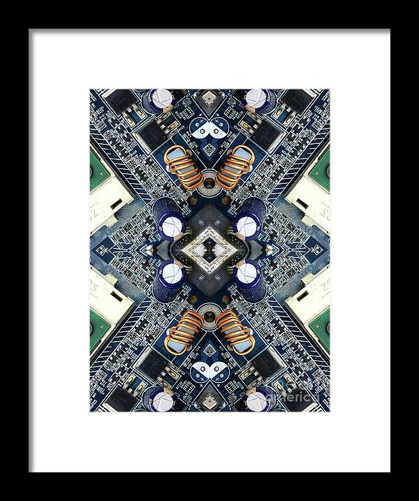 Chip Framed Print featuring the photograph Computer Circuit Board Kaleidoscopic Design #11 by Amy Cicconi