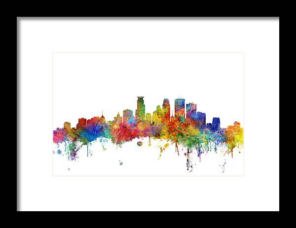 Minneapolis Framed Print featuring the digital art Minneapolis Minnesota Skyline #11 by Michael Tompsett
