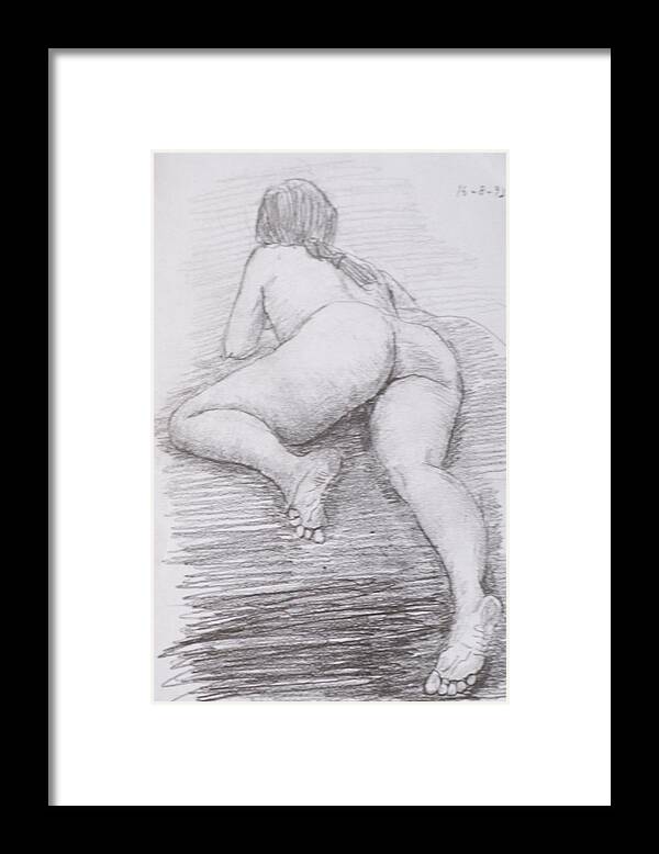 Nude Framed Print featuring the drawing Nude study #112 by Masami Iida