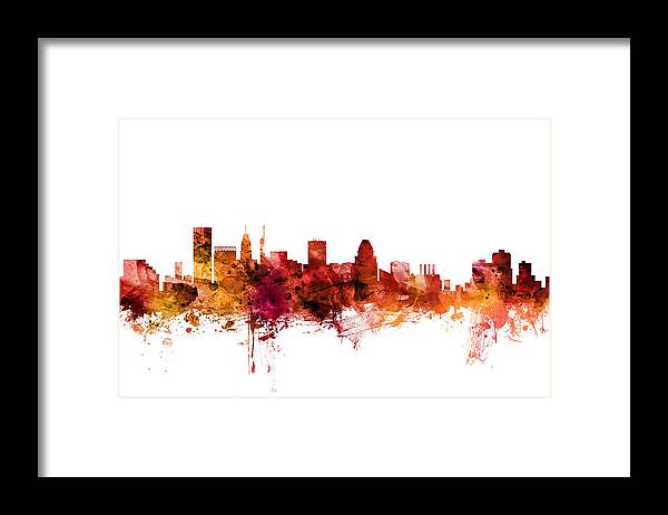 Baltimore Framed Print featuring the digital art Baltimore Maryland Skyline #12 by Michael Tompsett