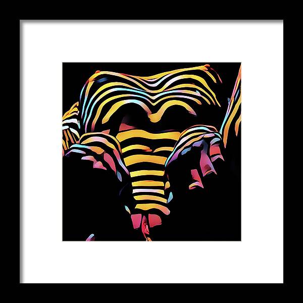 Aroused Framed Print featuring the digital art 1276s-AK Aroused Woman Zebra Striped Body rendered in Composition style by Chris Maher