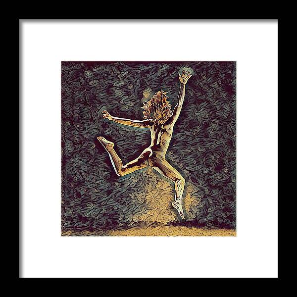 Leaping Framed Print featuring the digital art 1307s-Dancer Leap Fit Black Woman Bare and Free by Chris Maher