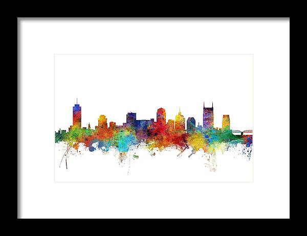 Nashville Framed Print featuring the digital art Nashville Tennessee Skyline #14 by Michael Tompsett