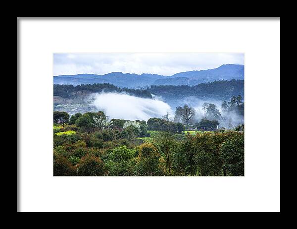 Nature Framed Print featuring the photograph Mountains scenery in the mist #15 by Carl Ning