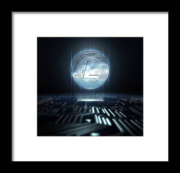 Litecoin Framed Print featuring the digital art Cryptocurrency And Circuit Board #16 by Allan Swart