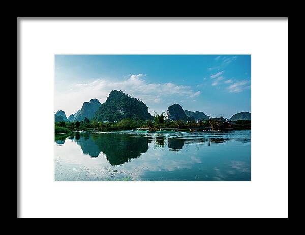 Nature Framed Print featuring the photograph The karst mountains and river scenery #16 by Carl Ning