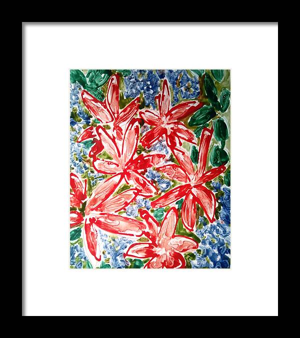 Abstract Framed Print featuring the painting Divine Flowers #1688 by Baljit Chadha