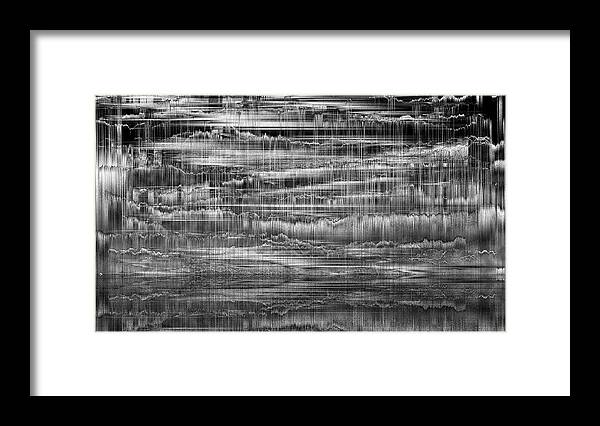 Rithmart Abstract Fade Fading Lines Organic Random Computer Digital Shapes Black Blue Cloudy Grey Lines Pale Pink Random Shapes Using White Framed Print featuring the digital art 16x9.79-#rithmart by Gareth Lewis