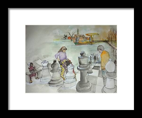 The Netherlands. Cityscape. Landscape. Big Chess. Figures. Framed Print featuring the painting Tulips clogs and windmills album #17 by Debbi Saccomanno Chan