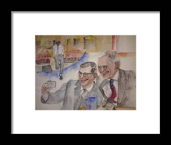 David Letterman. Steven Colbert.  The Late Show. Framed Print featuring the painting Going to bed with Letterman album #18 by Debbi Saccomanno Chan