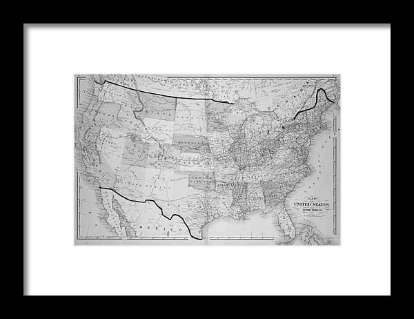 United Framed Print featuring the photograph 1876 Map of the United States by Toby McGuire