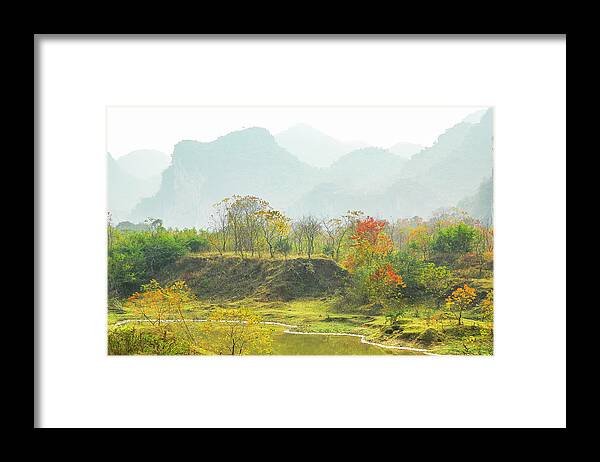 Red Framed Print featuring the photograph The colorful autumn scenery #19 by Carl Ning