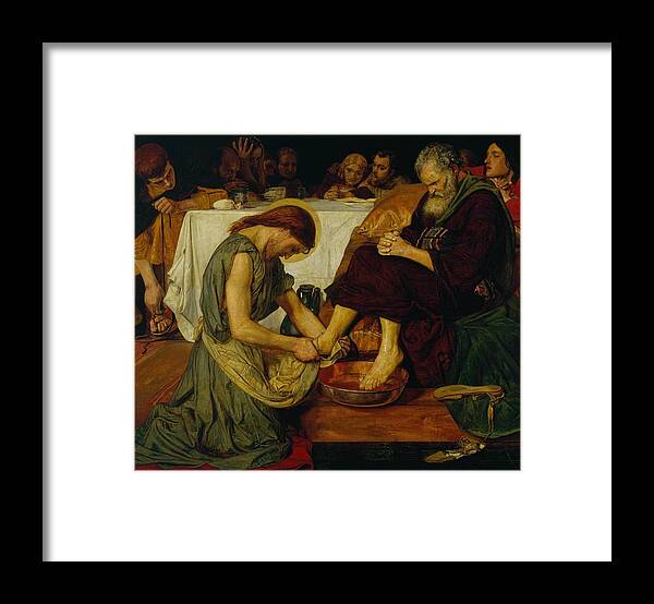 Ford Madox Brown Jesus Washing Peter�s Feet 1852�6 Framed Print featuring the painting Washing by MotionAge Designs