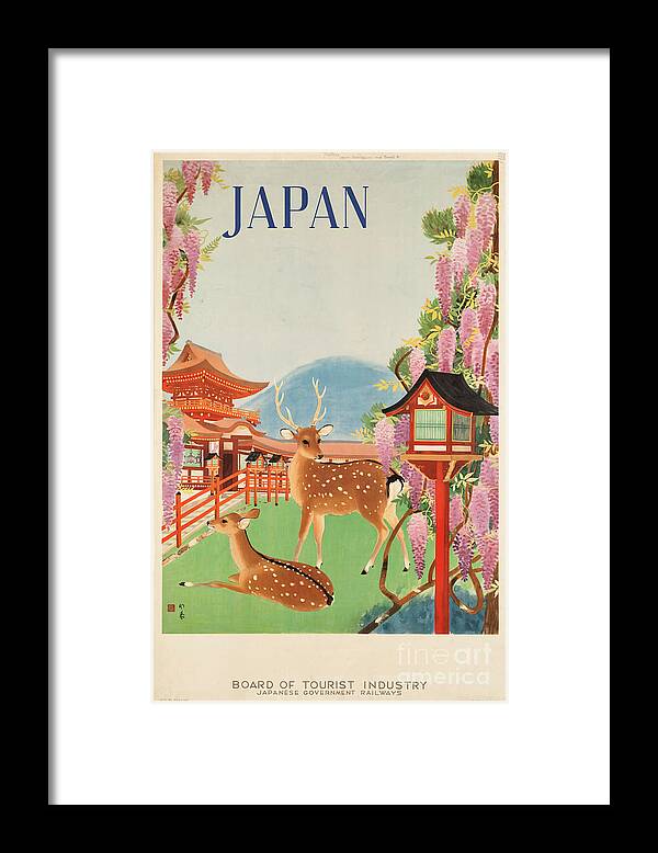 1930s Framed Print featuring the painting 1930s Japan Travel Poster Japanese Government Railways Board of Tourist Industry by Vintage Collectables
