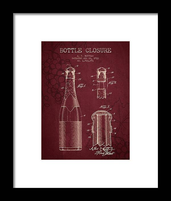 Wine Framed Print featuring the digital art 1933 Bottle Closure patent - Red Wine by Aged Pixel