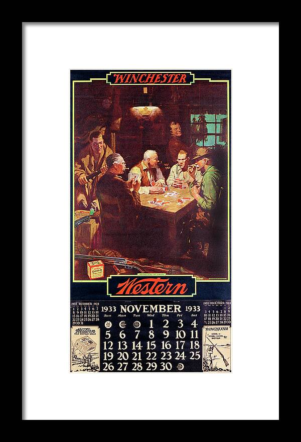 Outdoor Framed Print featuring the painting 1933 Winchester Repeating Arms And Ammunition Calendar by William Eaton