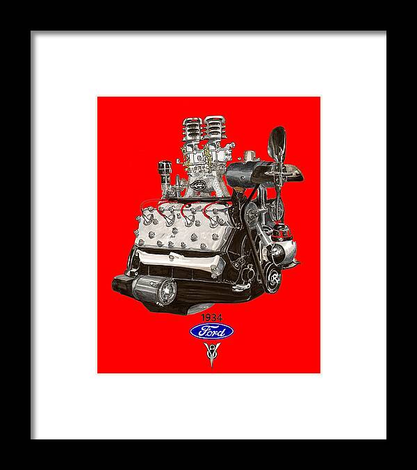 Flathead Ford V 8 Framed Print featuring the painting 1934 Ford Flathead V 8 Tee Shirt by Jack Pumphrey