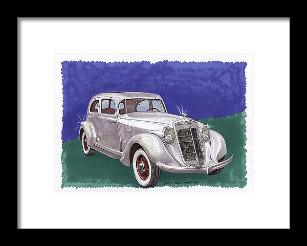 A Watercolor Portrait Of The 1935 Hupmobile Model 527 T Which Was An Automobile Built From 1909 Through 1940 By The Hupp Motor Company Framed Print featuring the painting 1935 Hupmobile Model 527 T by Jack Pumphrey