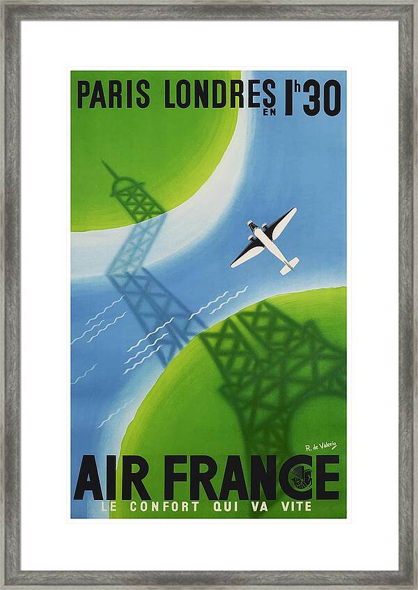 Paris to London Air Vintage Poster France Travel Art Print A4 to A0 Framed 