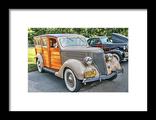 1936 Ford V8 Woody Station Wagon Framed Print featuring the photograph 1936 Ford V8 Woody Station Wagon by Carol Montoya