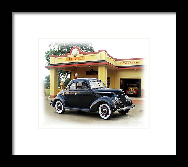 1937 Framed Print featuring the photograph 1937 Ford, Vintage Shell Station by Ron Long