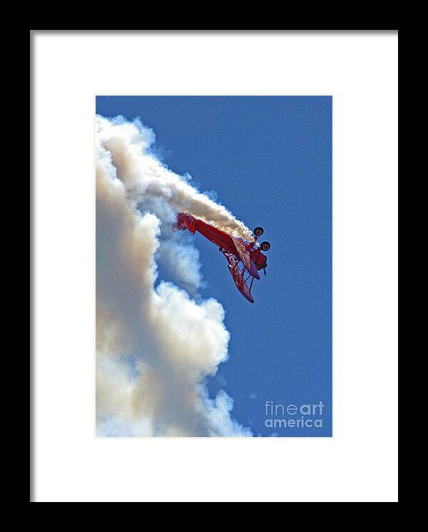Images Framed Print featuring the photograph 1940 Boeing Stearman Biplane stunt 2 by Rick Bures