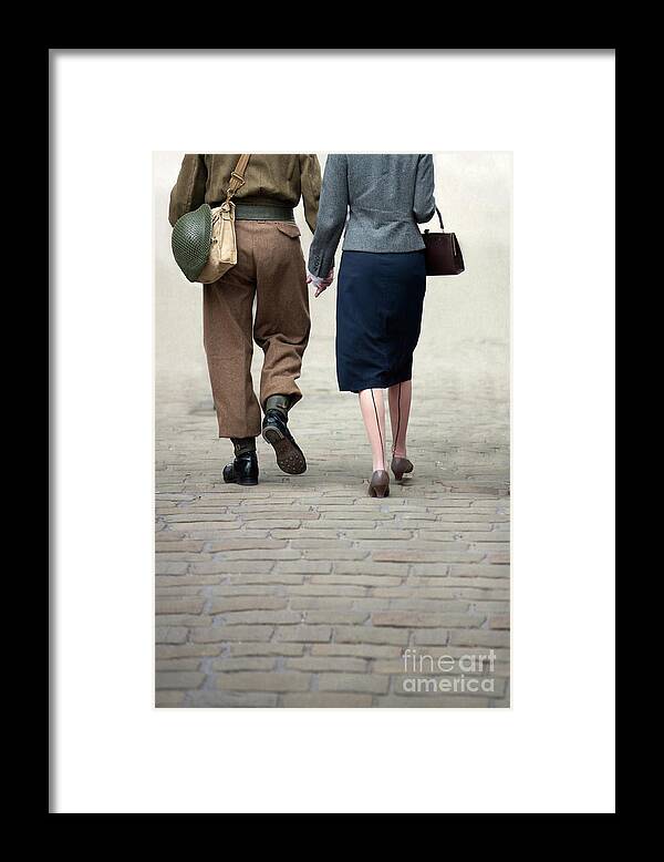 Woman Framed Print featuring the photograph 1940s Couple Soldier And Civilian Holding Hands by Lee Avison