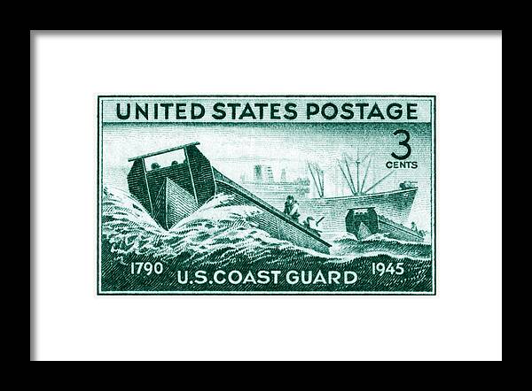 Uscg Framed Print featuring the painting 1945 Coast Guard Issue Stamp by Historic Image