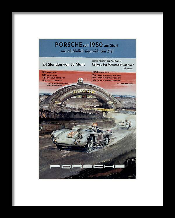 24 Hours Of Le Mans Framed Print featuring the digital art 1950 Porsche Le mans Poster by Georgia Fowler