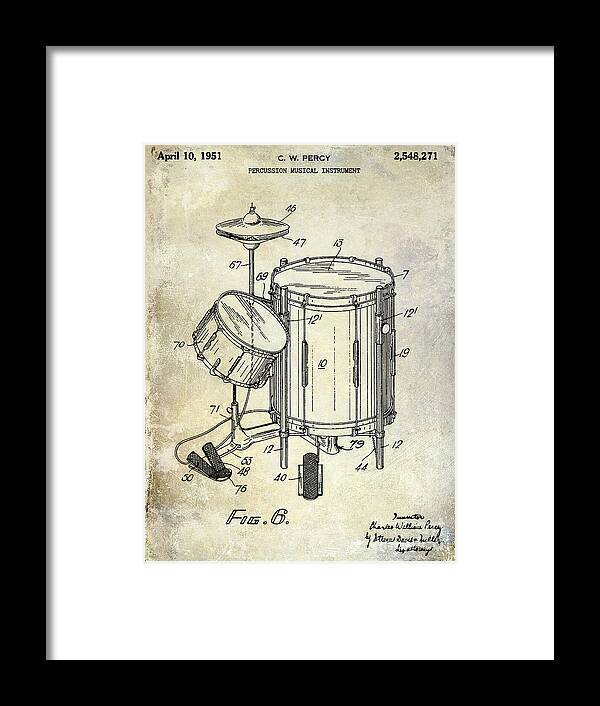 Drum Framed Print featuring the photograph 1951 Drum Kit Patent by Jon Neidert