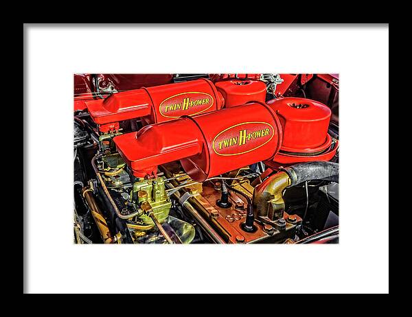Frank J Benz Framed Print featuring the photograph 1953 Hudson Hornet H-145 Twin H-Power Engine - 53HUDHORNTWH089 by Frank J Benz
