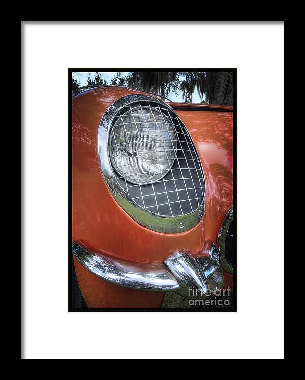 1955 Corvette Framed Print featuring the photograph 1955 Corvette Headlight Detail by Arttography LLC