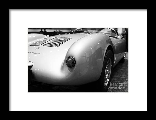 Black And White Framed Print featuring the photograph 1955 Porsche 550 RS Spyder . Black and White Photograph . 7D9453 by Wingsdomain Art and Photography