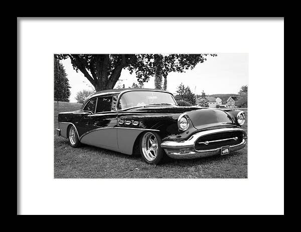 1956 Buick Riviera Framed Print featuring the photograph 1956 Buick Riviera B and W by Ronda Broatch