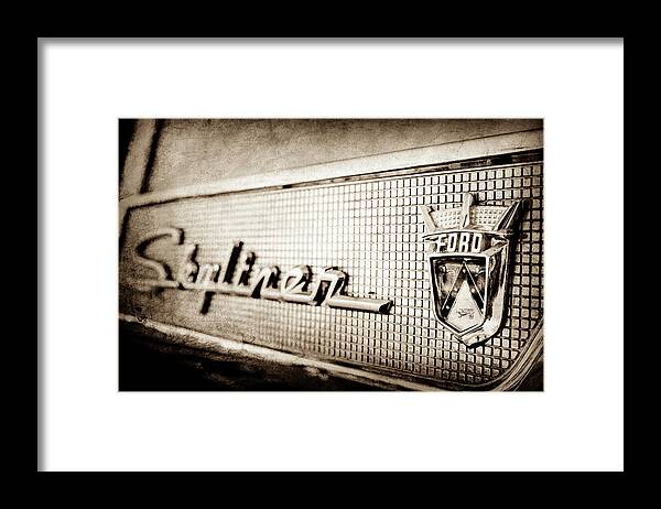 1958 Ford Fairlane Skyliner Hardtop Convertible Emblem Framed Print featuring the photograph 1958 Ford Fairlane Skyliner Hardtop Convertible Emblem -0437s by Jill Reger