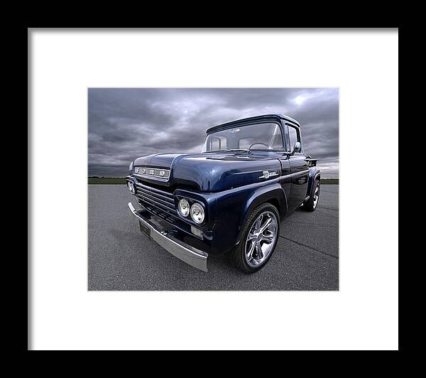 Ford F100 Framed Print featuring the photograph 1959 Ford F100 Dark Blue Pickup by Gill Billington