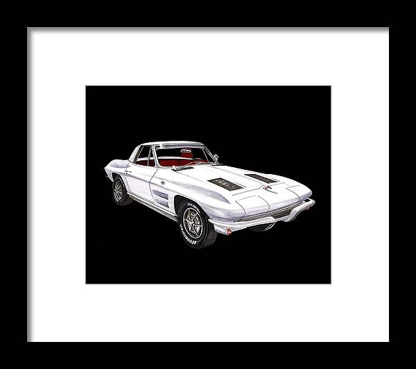 1963 Corvette Sport Car Art Framed Print featuring the painting Corvette Sting Ray 1963 by Jack Pumphrey
