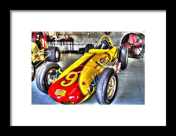 Vintage Indianapolis 500 Eddie Sachs Indy Car 1963 Eddie Sachs Indy Car Vintage Racing At Indianapolis Indianapolis 500 Gasoline Alley Old Number 9 Framed Print featuring the photograph 1963 Eddie Sachs Indy Car by Josh Williams