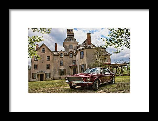 1967 Mustang Framed Print featuring the photograph 1967 Mustang At The Mansion by Kristia Adams