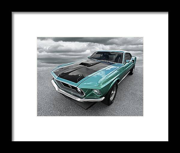 Mustang Framed Print featuring the photograph 1969 Green 428 Mach 1 Cobra Jet Ford Mustang by Gill Billington