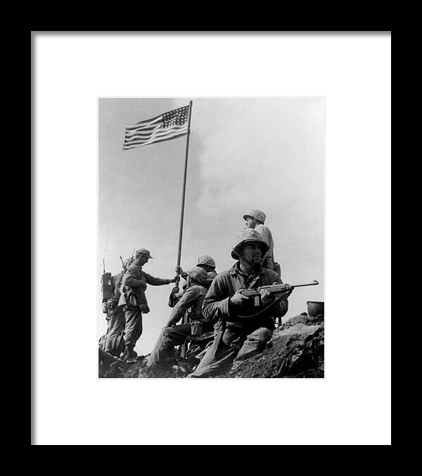 Iwo Jima Framed Print featuring the photograph 1st Flag Raising On Iwo Jima by War Is Hell Store