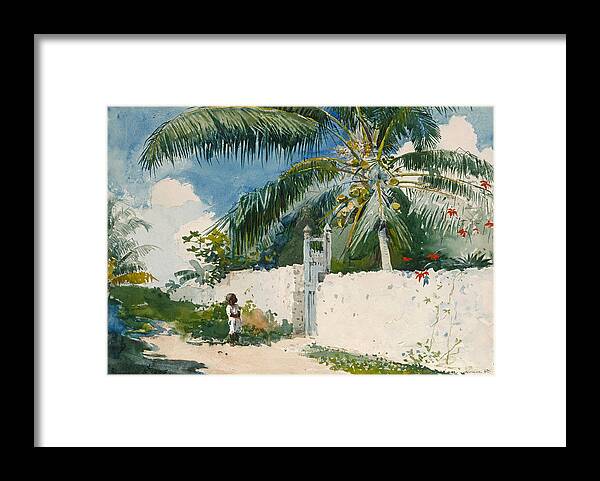 Winslow Homer Framed Print featuring the drawing A Garden in Nassau #2 by Winslow Homer