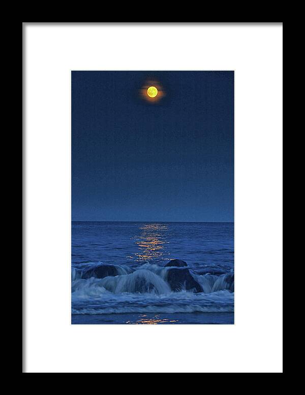 Allenhurst Beach Framed Print featuring the photograph Allenhurst Beach Full Moon Rise #2 by Raymond Salani III