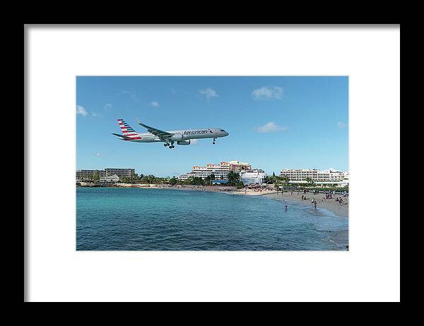 American Airlines Framed Print featuring the photograph American Airlines landing at St. Maarten #2 by David Gleeson