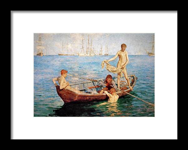 August Blue Framed Print featuring the painting August Blue #2 by Henry Scott Tuke