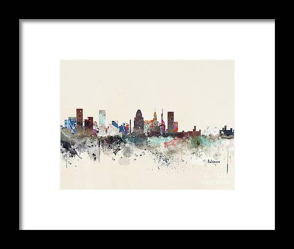Baltimore Framed Print featuring the painting Baltimore Maryland Skyline #2 by Bri Buckley