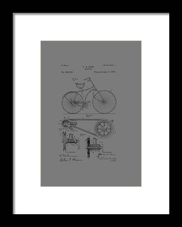 Bicycle Framed Print featuring the photograph Bicycle patent from 1890 #3 by Chris Smith
