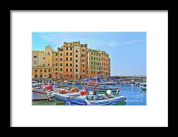 Oats Framed Print featuring the photograph boats in the harbour of the seaport Camogli #2 by Gina Koch